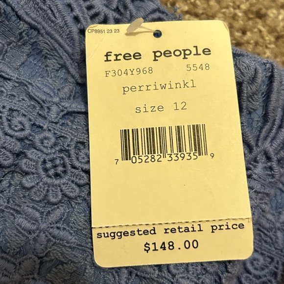 NWT Free People Size (12) Periwinkle Strapless Lace Dress - Picture 6 of 12